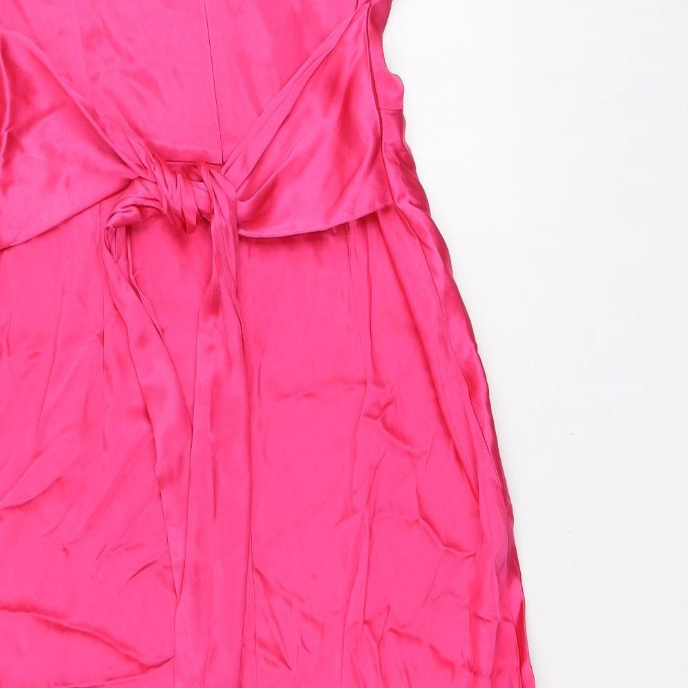 Marks and Spencer Womens Pink Viscose A-Line Size 12 Round Neck Zip