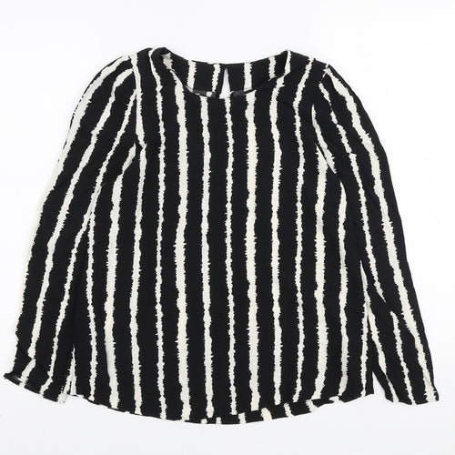 Marks and Spencer Womens Black Geometric Viscose Basic Blouse Size 8 Round Neck