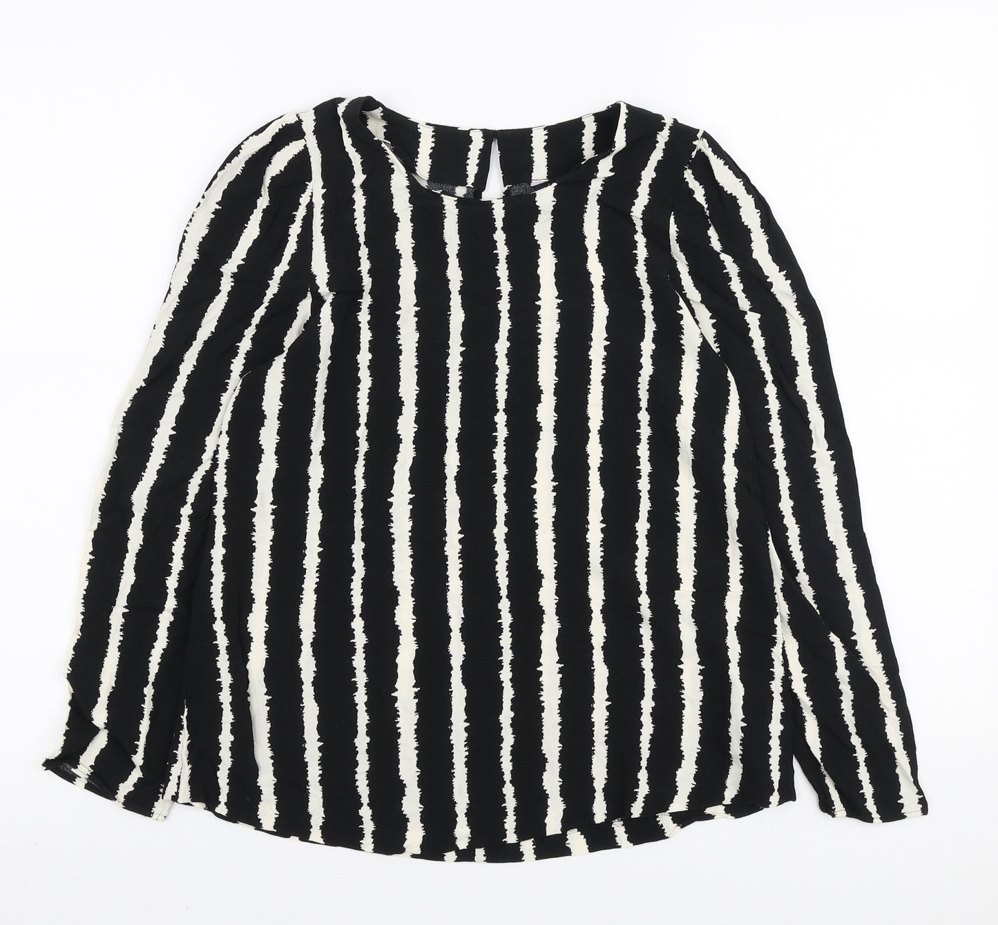 Marks and Spencer Womens Black Geometric Viscose Basic Blouse Size 8 Round Neck