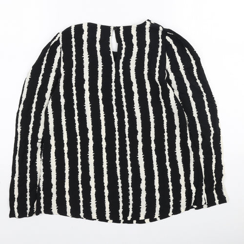 Marks and Spencer Womens Black Geometric Viscose Basic Blouse Size 8 Round Neck