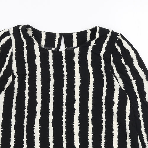 Marks and Spencer Womens Black Geometric Viscose Basic Blouse Size 8 Round Neck