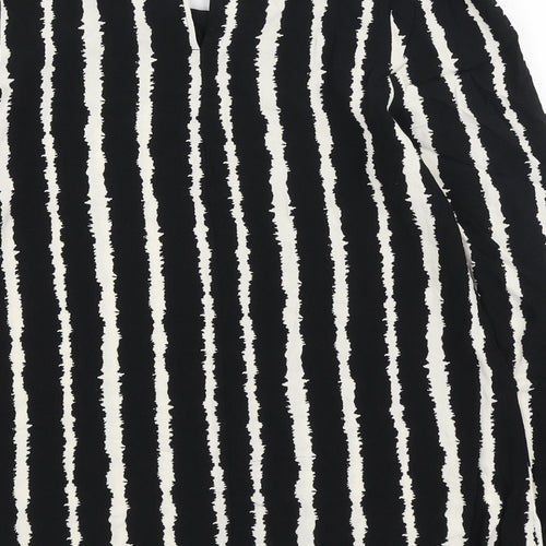 Marks and Spencer Womens Black Geometric Viscose Basic Blouse Size 8 Round Neck