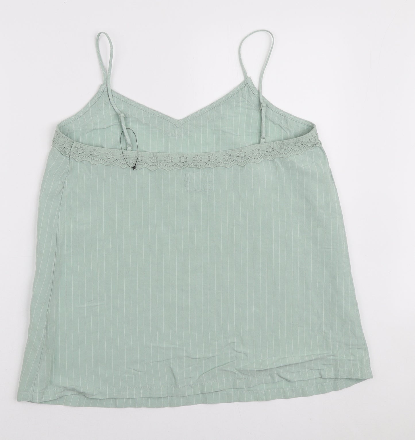 Marks and Spencer Womens Green Striped Viscose Camisole Tank Size 12 V-Neck - Lace Neckline Detail