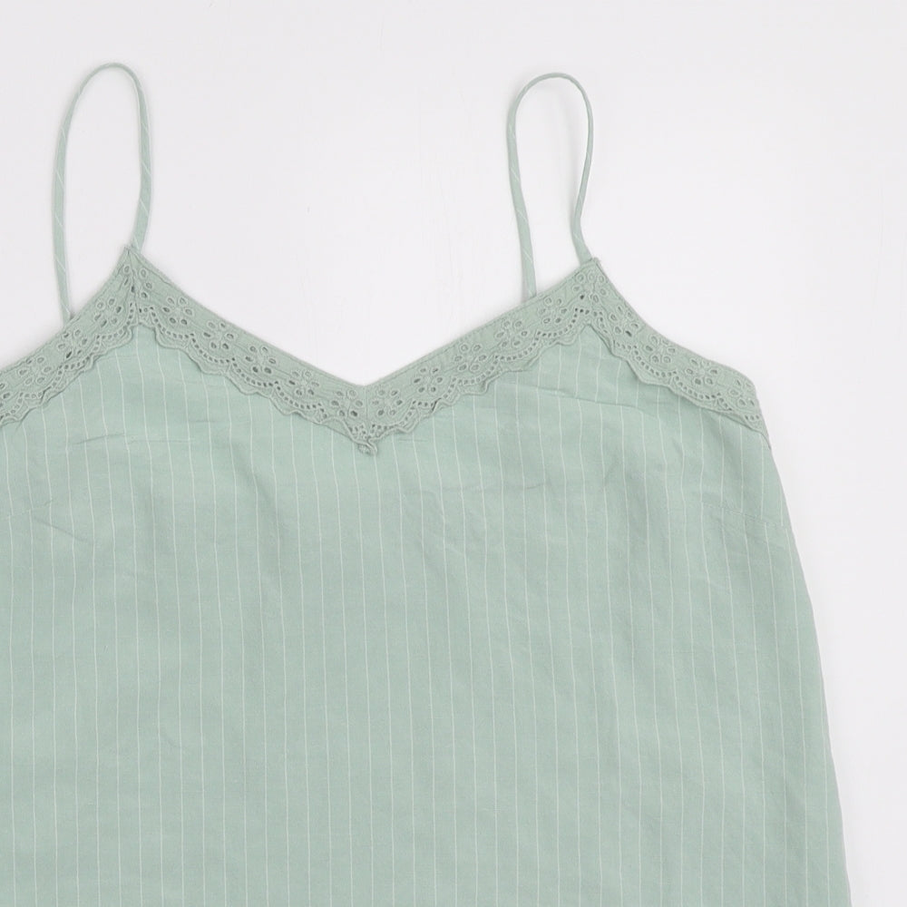 Marks and Spencer Womens Green Striped Viscose Camisole Tank Size 12 V-Neck - Lace Neckline Detail