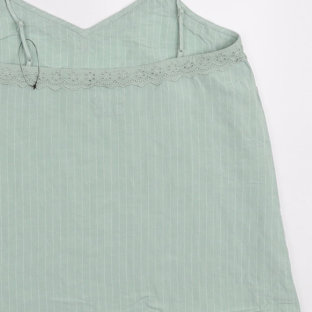 Marks and Spencer Womens Green Striped Viscose Camisole Tank Size 12 V-Neck - Lace Neckline Detail