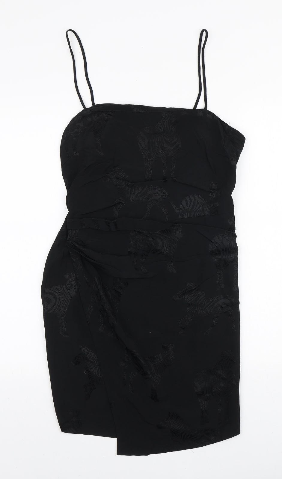 Zara Womens Black Geometric Viscose Mini Size L Square Neck Zip - Zebra Print