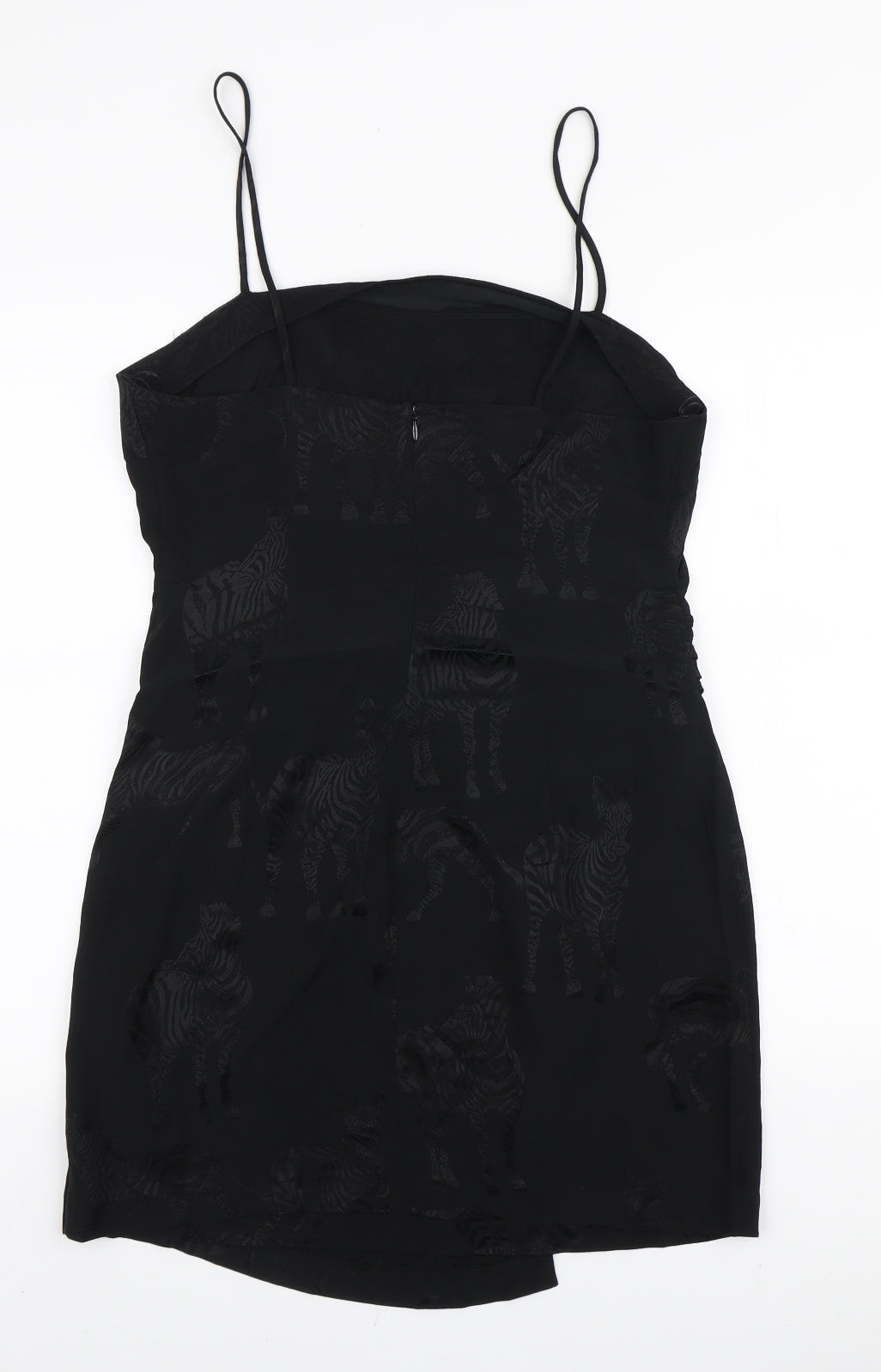 Zara Womens Black Geometric Viscose Mini Size L Square Neck Zip - Zebra Print