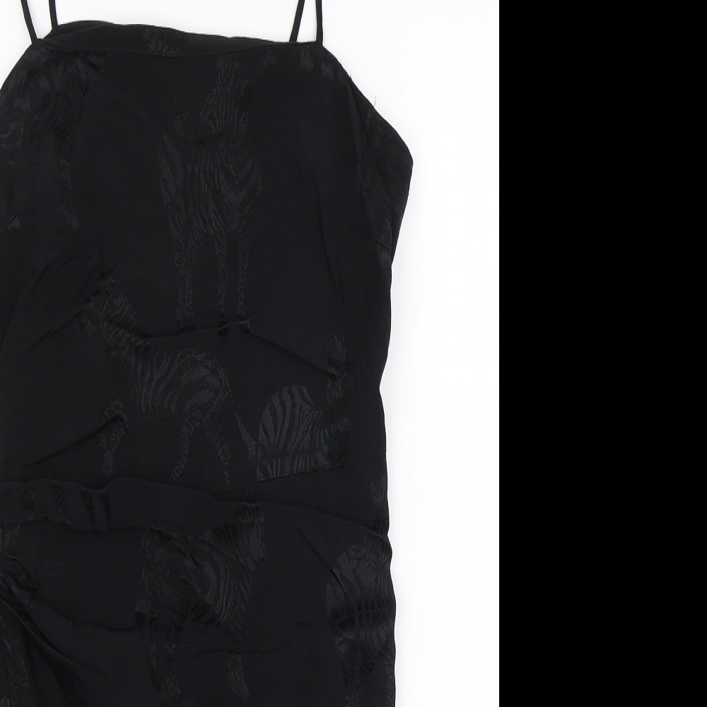 Zara Womens Black Geometric Viscose Mini Size L Square Neck Zip - Zebra Print