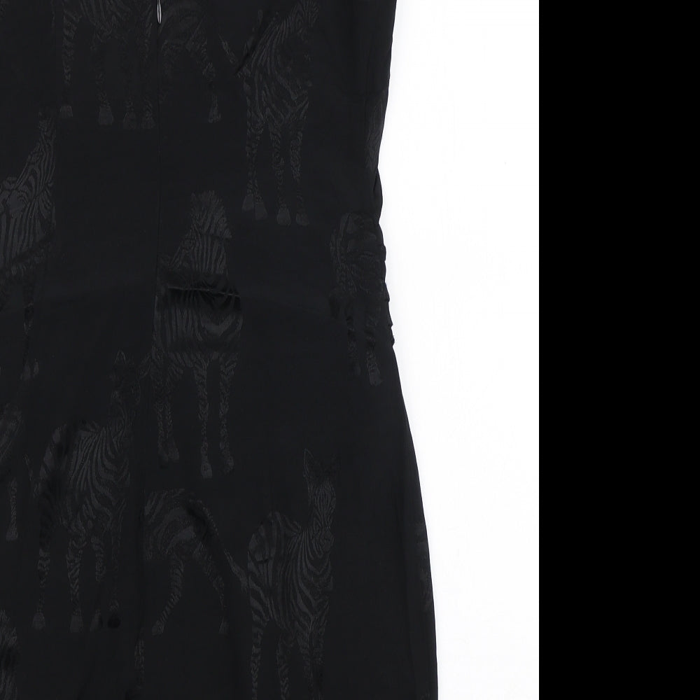 Zara Womens Black Geometric Viscose Mini Size L Square Neck Zip - Zebra Print