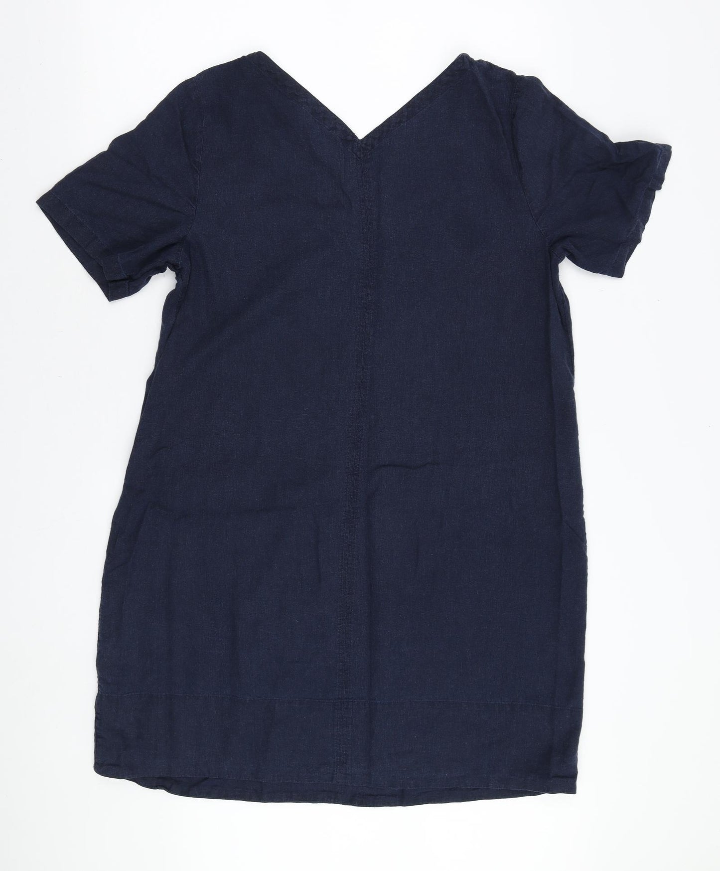 Marks and Spencer Womens Blue Linen A-Line Size 16 V-Neck Pullover