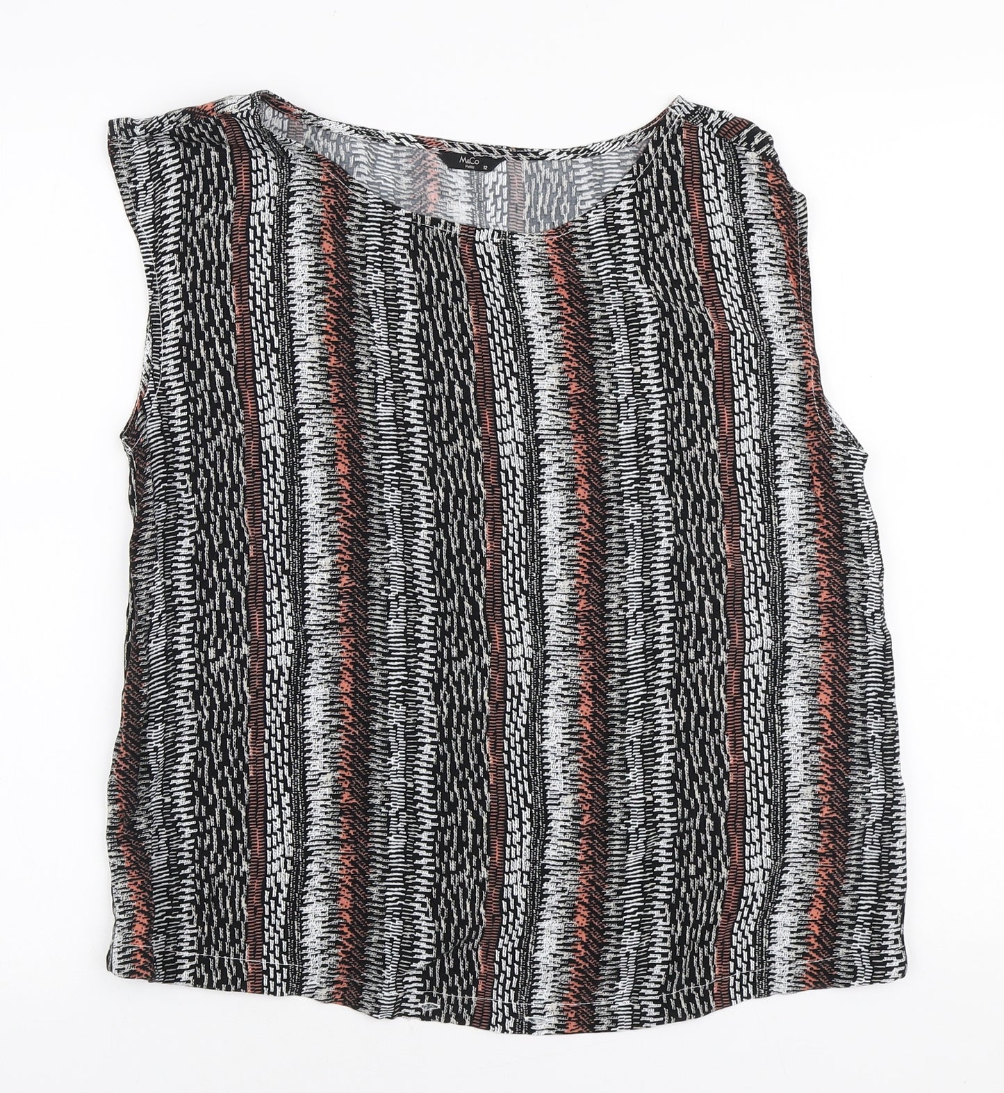 M&Co Womens Black Geometric Viscose Basic Blouse Size 12 Round Neck