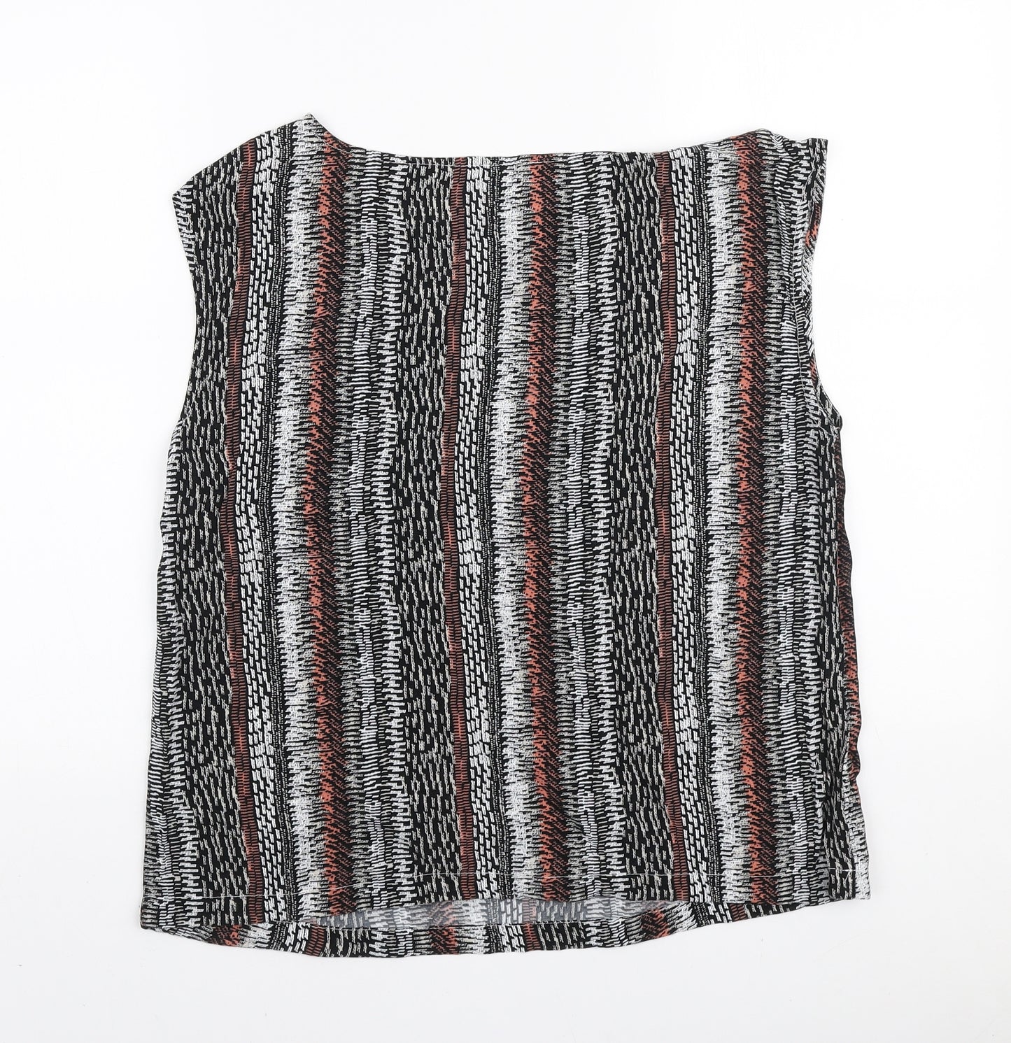M&Co Womens Black Geometric Viscose Basic Blouse Size 12 Round Neck