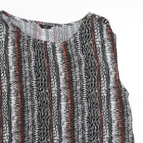M&Co Womens Black Geometric Viscose Basic Blouse Size 12 Round Neck