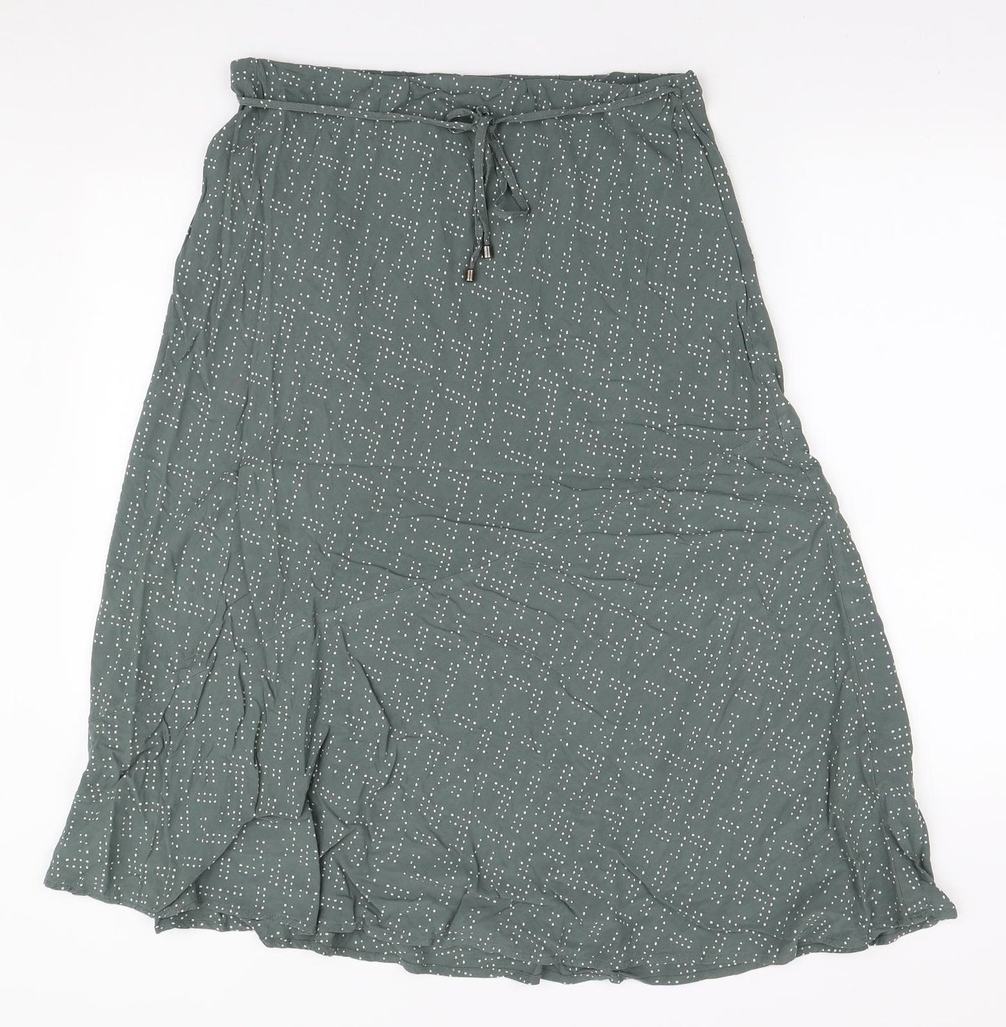 Marks and Spencer Womens Green Geometric Viscose A-Line Skirt Size 12 Drawstring