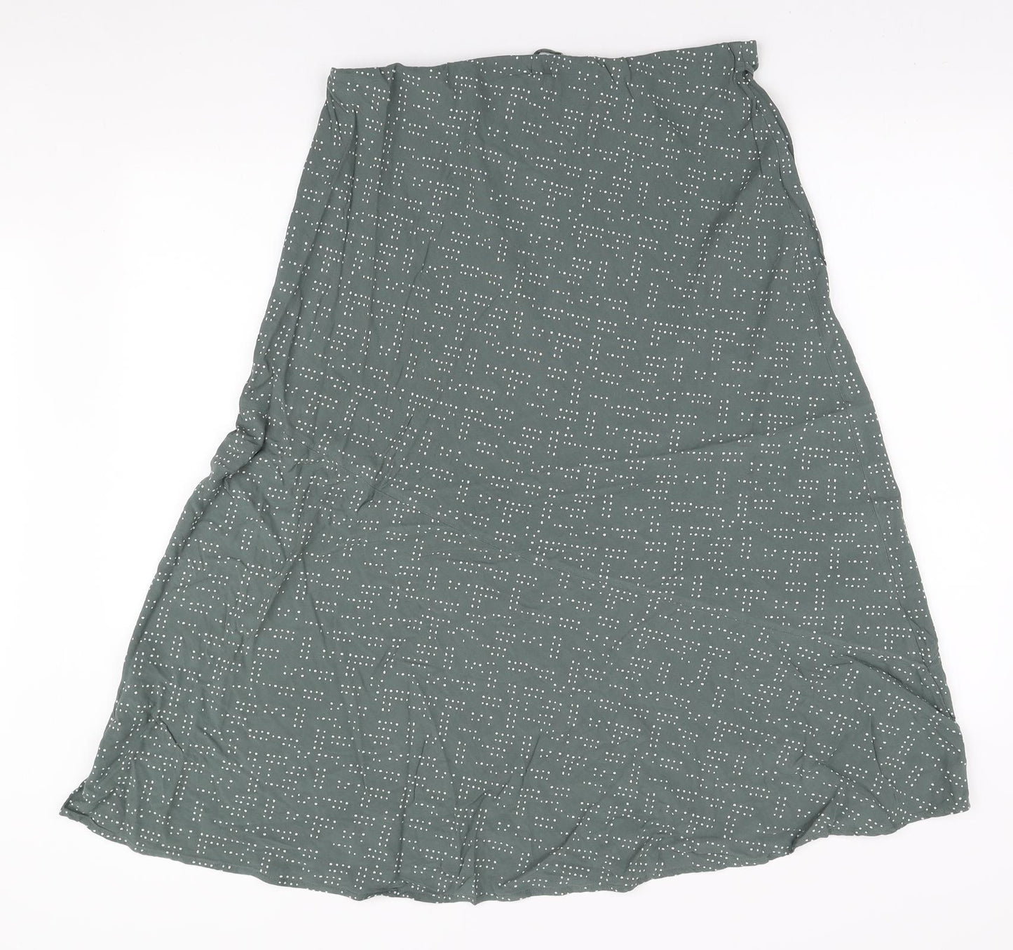 Marks and Spencer Womens Green Geometric Viscose A-Line Skirt Size 12 Drawstring