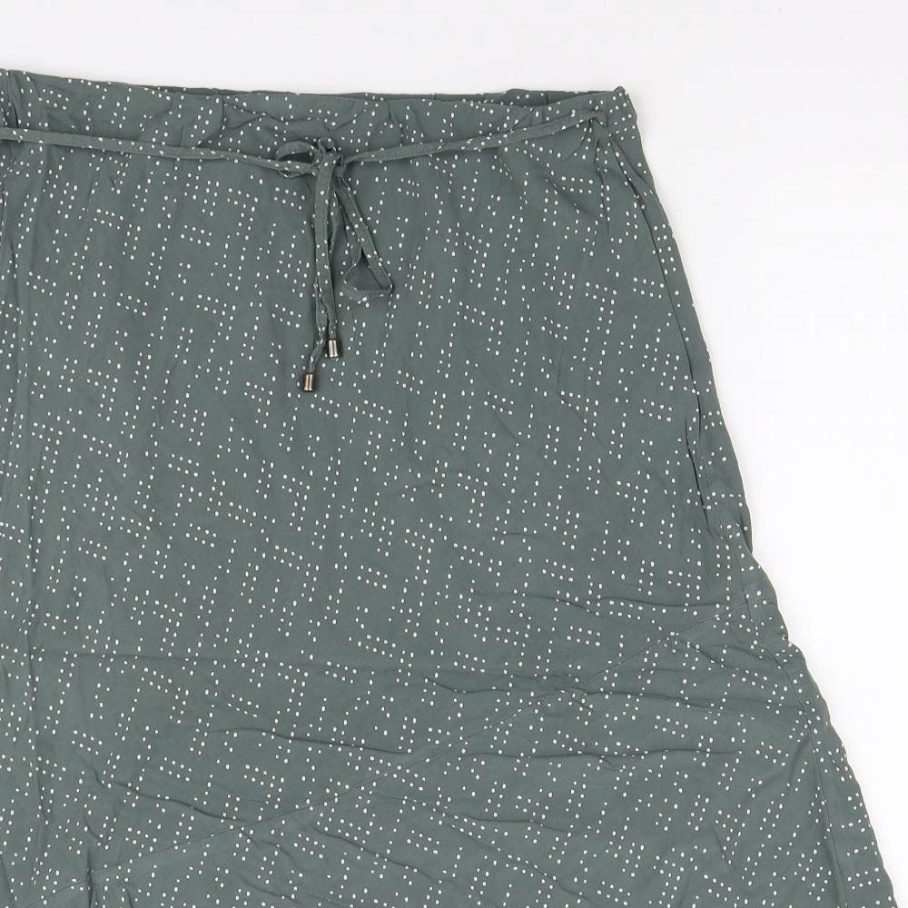 Marks and Spencer Womens Green Geometric Viscose A-Line Skirt Size 12 Drawstring
