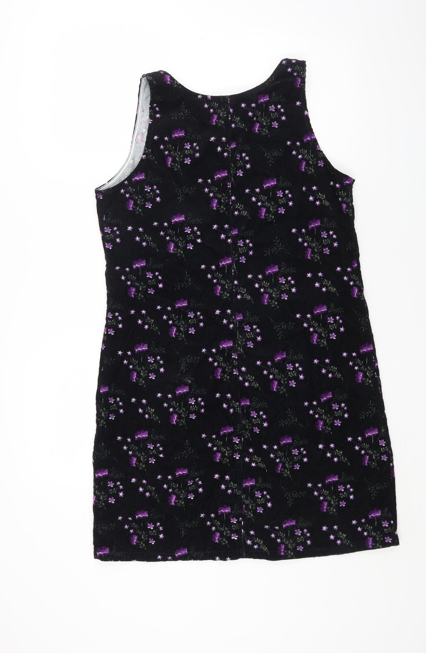 Sainsburys Womens Black Floral 100% Cotton Pinafore/Dungaree Dress Size 10 Round Neck Zip