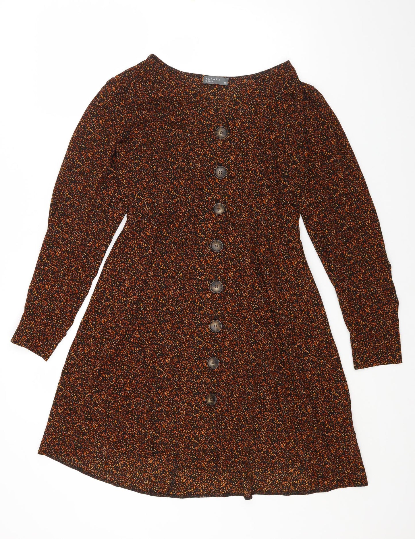 Papaya Womens Multicoloured Geometric Polyester Fit & Flare Size 10 V-Neck Button