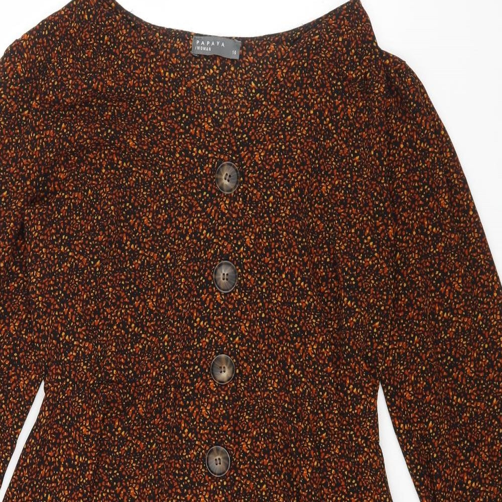 Papaya Womens Multicoloured Geometric Polyester Fit & Flare Size 10 V-Neck Button