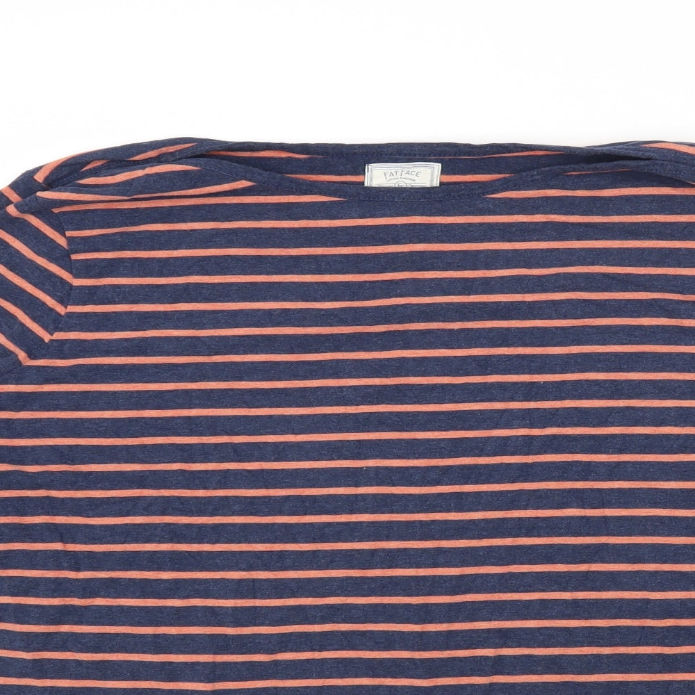 Fat Face Womens Blue Striped Cotton Basic T-Shirt Size 16 Round Neck
