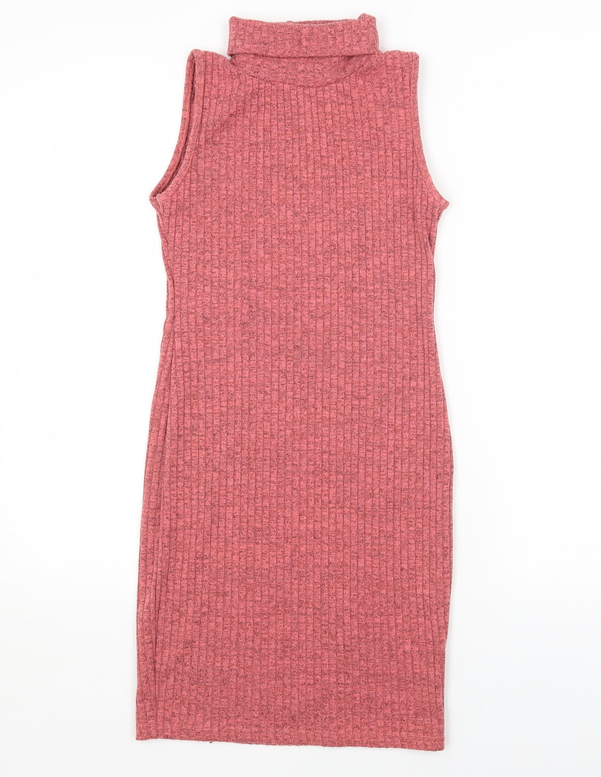 Silk Womens Pink Polyester Bodycon Size M Roll Neck Pullover - Ribbed