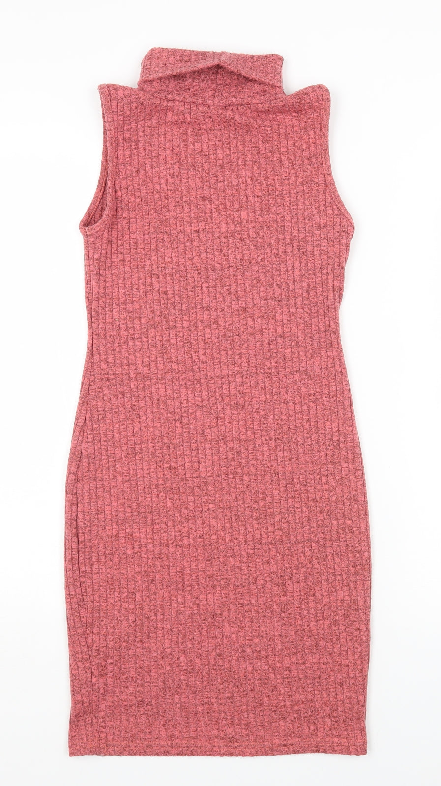 Silk Womens Pink Polyester Bodycon Size M Roll Neck Pullover - Ribbed