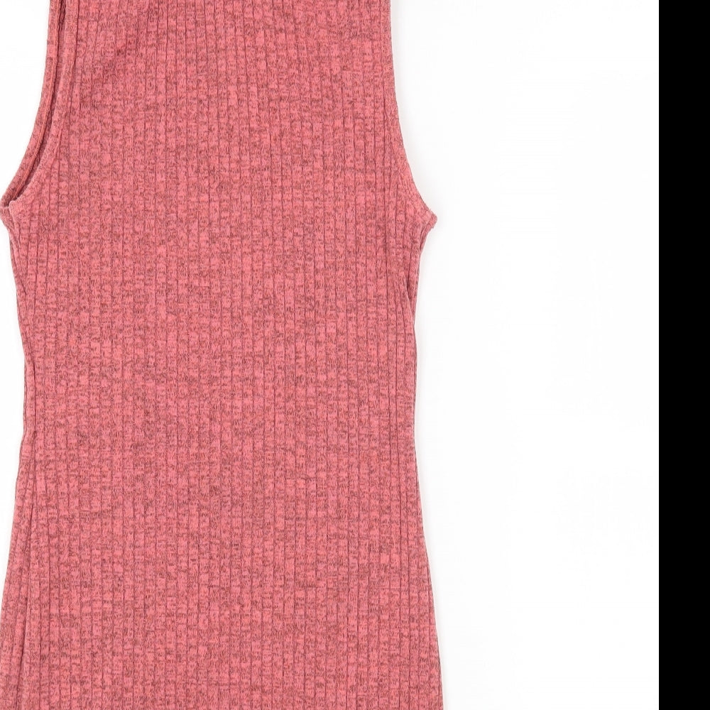 Silk Womens Pink Polyester Bodycon Size M Roll Neck Pullover - Ribbed