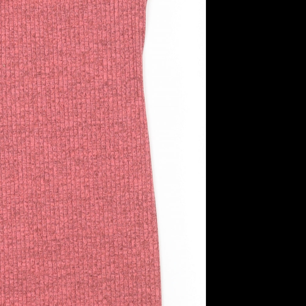 Silk Womens Pink Polyester Bodycon Size M Roll Neck Pullover - Ribbed