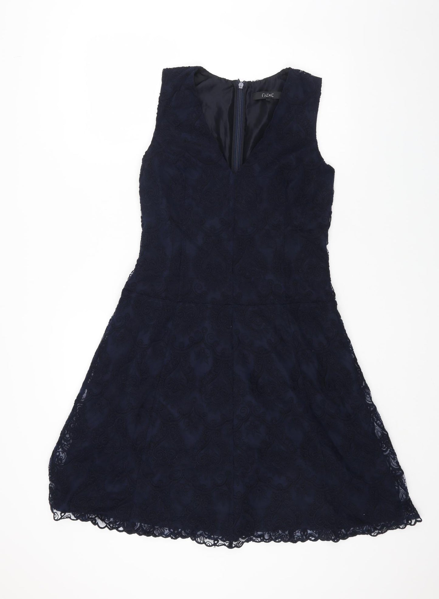 NEXT Womens Blue Cotton Fit & Flare Size 12 V-Neck Zip
