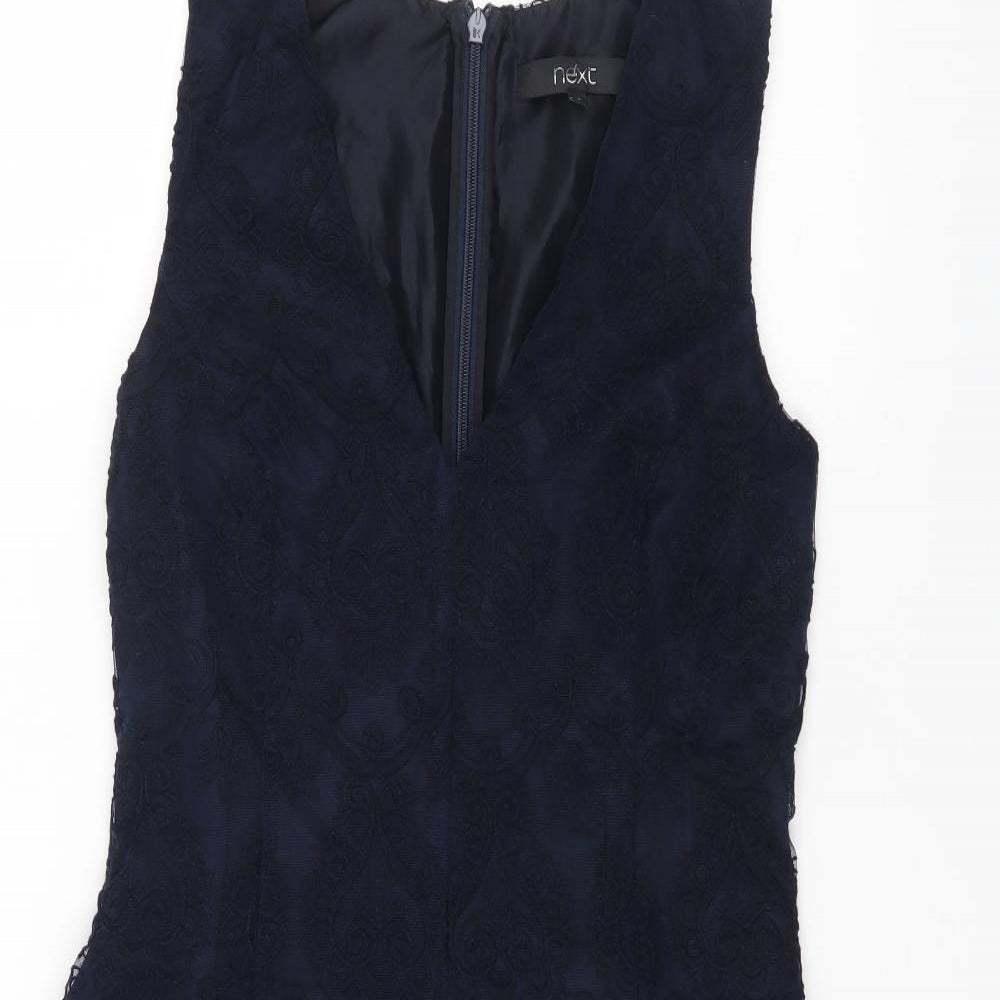 NEXT Womens Blue Cotton Fit & Flare Size 12 V-Neck Zip