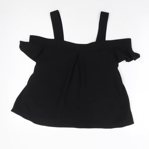 Topshop Womens Black Polyester Basic Blouse Size 6 V-Neck - Cold Shoulder Detail