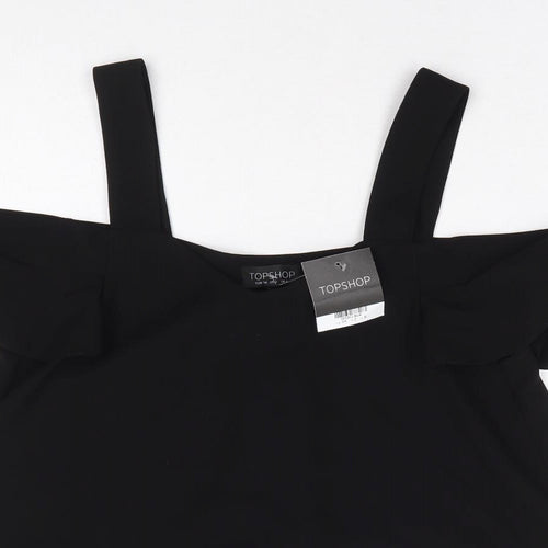 Topshop Womens Black Polyester Basic Blouse Size 6 V-Neck - Cold Shoulder Detail