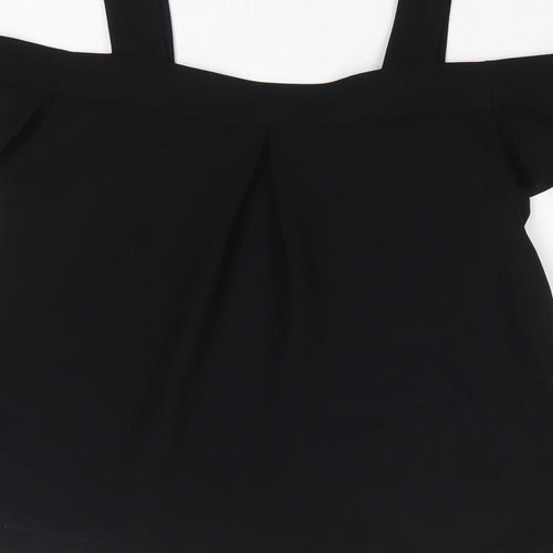 Topshop Womens Black Polyester Basic Blouse Size 6 V-Neck - Cold Shoulder Detail