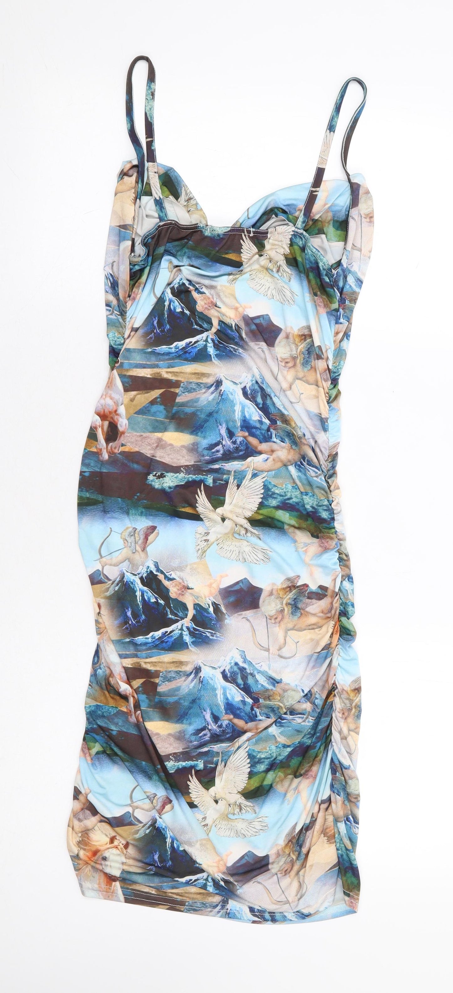 PRETTYLITTLETHING Womens Multicoloured Geometric Polyester Bodycon Size 12 Cowl Neck Pullover - Cherubs