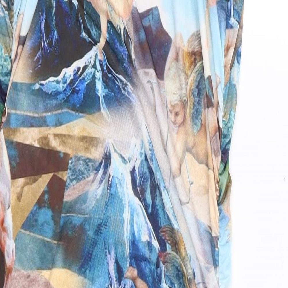 PRETTYLITTLETHING Womens Multicoloured Geometric Polyester Bodycon Size 12 Cowl Neck Pullover - Cherubs