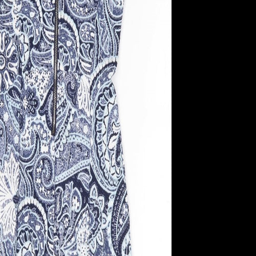 H&M Womens Blue Paisley Polyester A-Line Size XS Round Neck Zip - Lace Trim