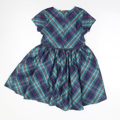 Marks and Spencer Girls Multicoloured Plaid Polyester Fit & Flare Size 8-9 Years Round Neck Zip