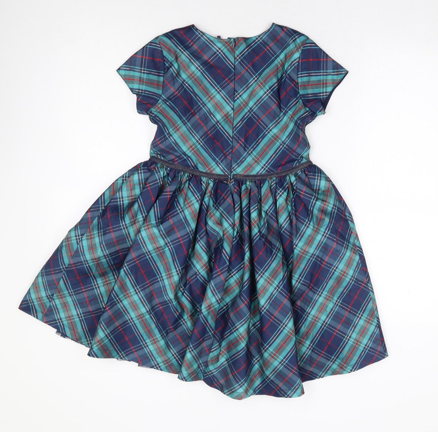 Marks and Spencer Girls Multicoloured Plaid Polyester Fit & Flare Size 8-9 Years Round Neck Zip