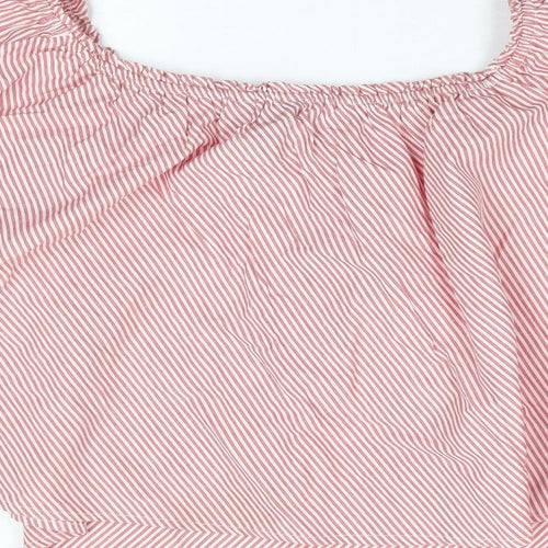 New Look Womens Red Striped 100% Cotton Basic Blouse Size 12 Boat Neck