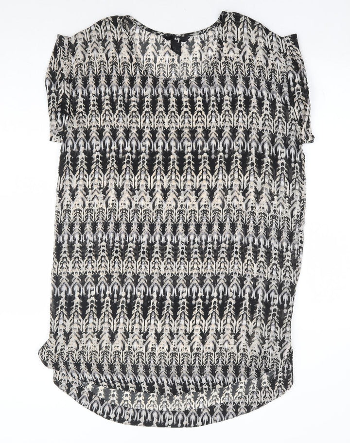 H&M Womens Black Geometric Polyester Shift Size 10 Scoop Neck Pullover