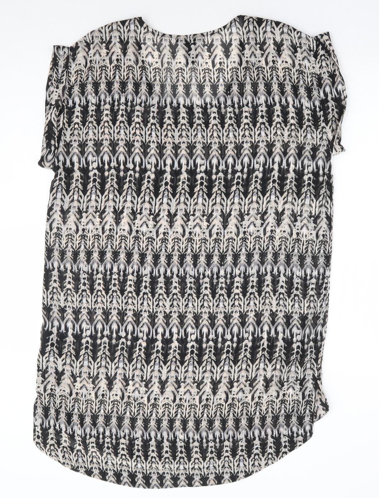 H&M Womens Black Geometric Polyester Shift Size 10 Scoop Neck Pullover