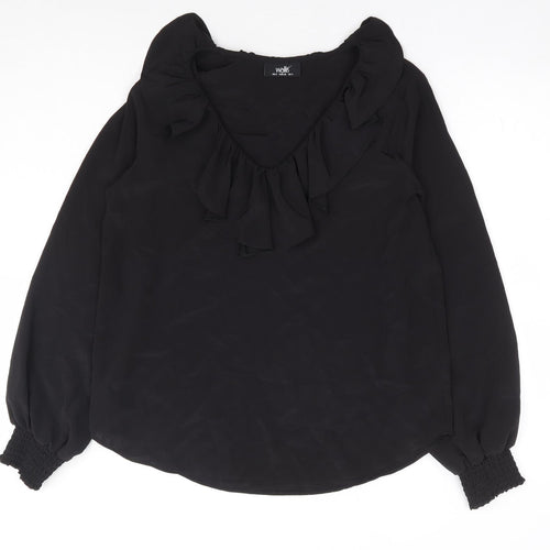 Wallis Womens Black Polyester Basic Blouse Size 8 V-Neck