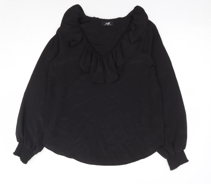 Wallis Womens Black Polyester Basic Blouse Size 8 V-Neck