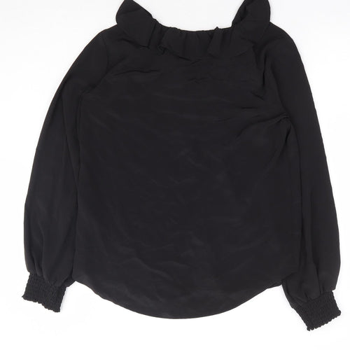 Wallis Womens Black Polyester Basic Blouse Size 8 V-Neck