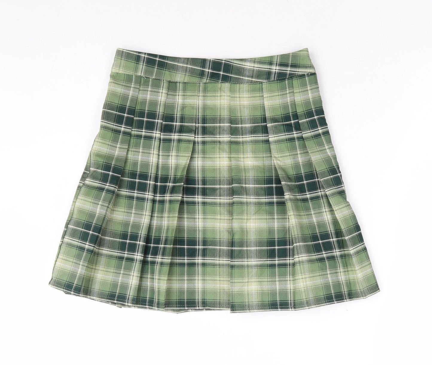 SheIn Womens Green Plaid Polyester Mini Skirt Size XS Zip
