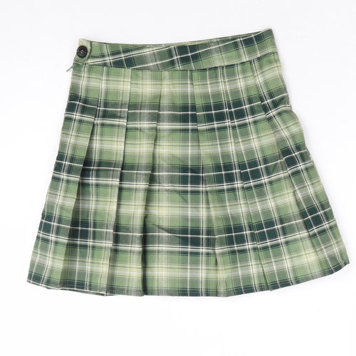 SheIn Womens Green Plaid Polyester Mini Skirt Size XS Zip