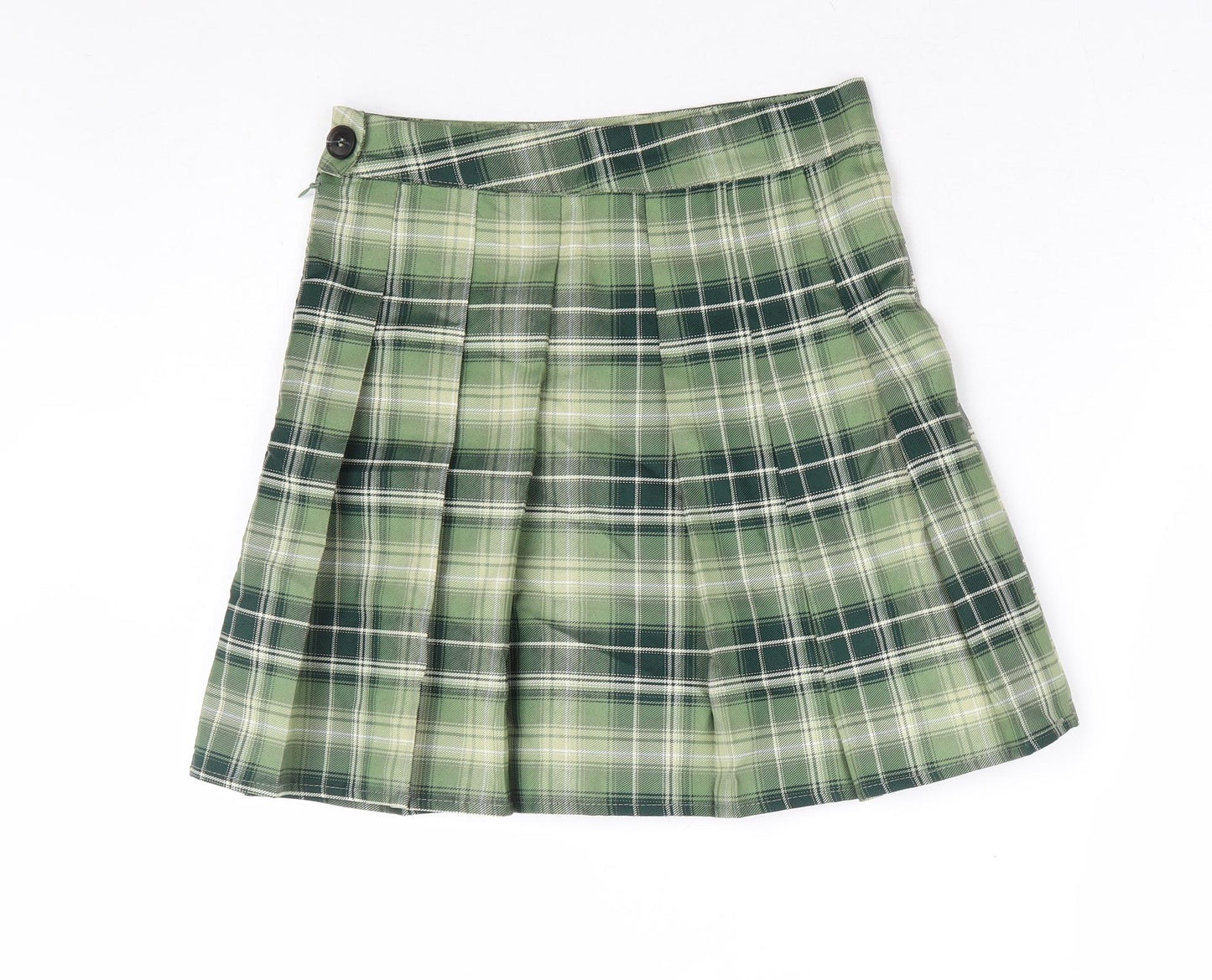SheIn Womens Green Plaid Polyester Mini Skirt Size XS Zip