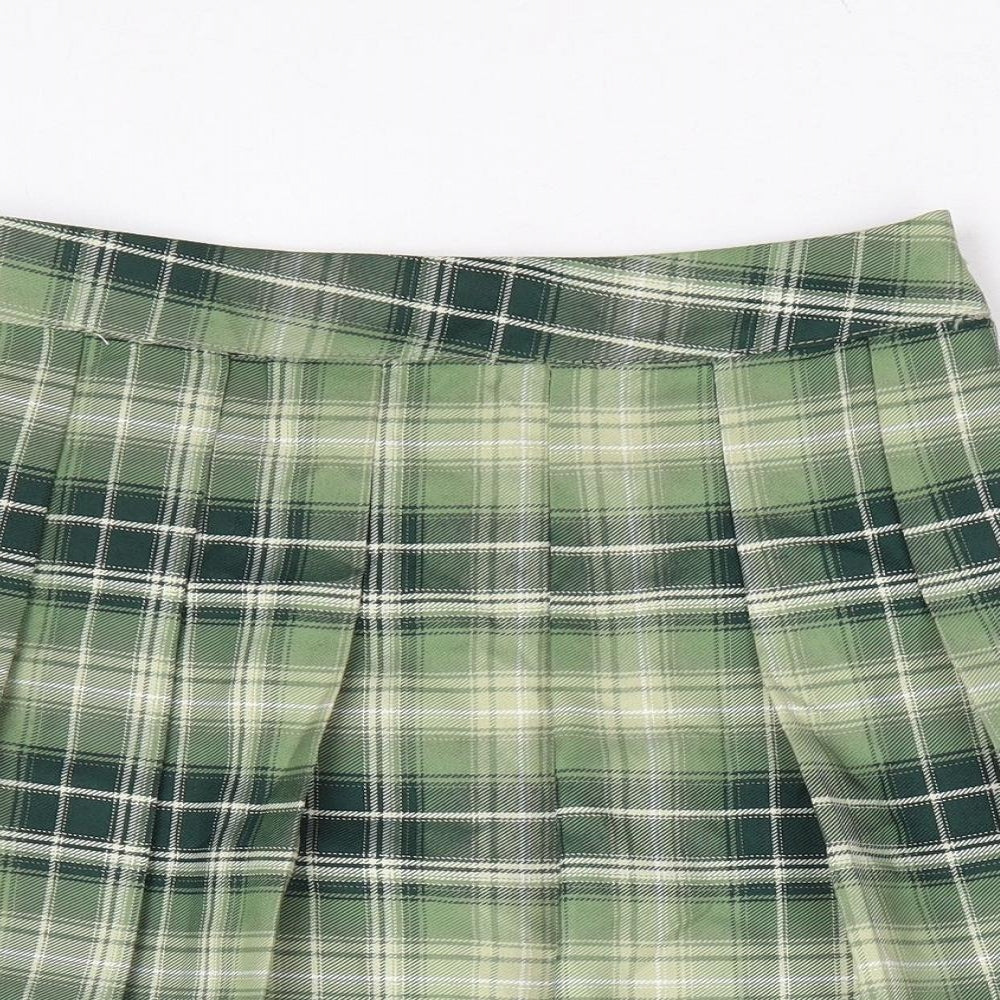 SheIn Womens Green Plaid Polyester Mini Skirt Size XS Zip