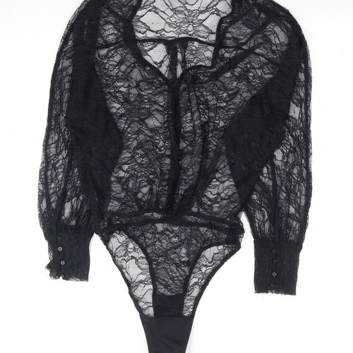 Zara Womens Black Floral Polyester Bodysuit One-Piece Size XS Button