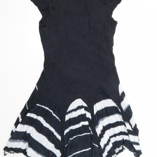 LAUREN VIDAL Womens Blue Striped Viscose Skater Dress Size S V-Neck Button - Tie Dye